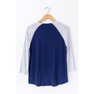 JoFit Women’s Active Top Size M Long Sleeve Blue White Raglan Stretch Shirt